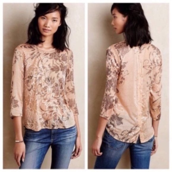 Meadow Rue Anthropologie Semi Sheer 3/4 Blouse, L - Picture 1 of 11